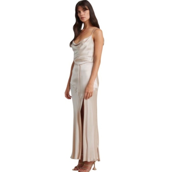 BEC + BRIDGE Moon Dance Midi dress in Sand Champagne Leg Slit US 10 AU 14 - Picture 3 of 8